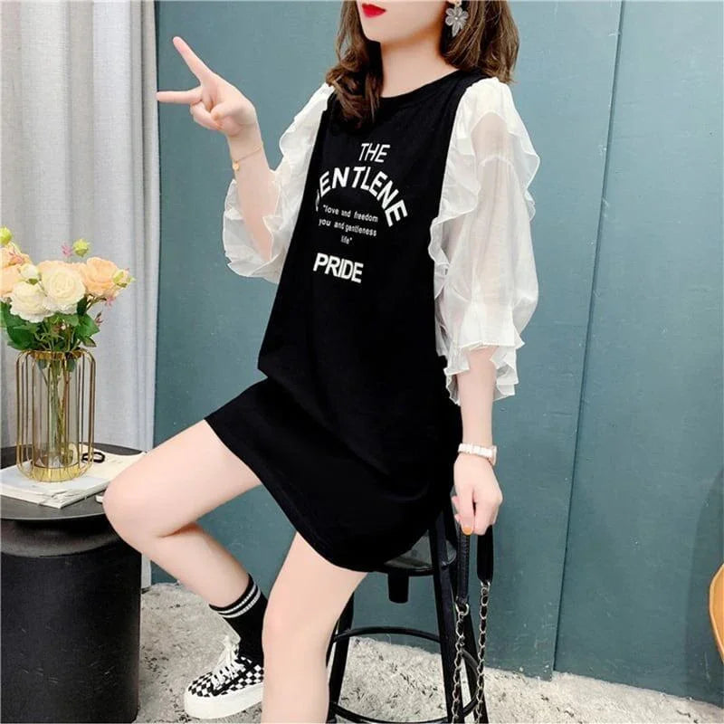 個性的なデザイン 切り替え スタイリッシュ ワンピース Tシャツ カットソー＜U-3117＞