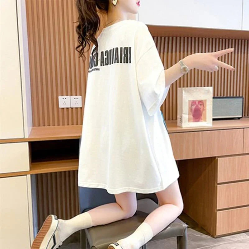 清純甘くて女子力UP ラウンドネック 一目惚れ カートゥーンプリント Tシャツ＜U-2817＞