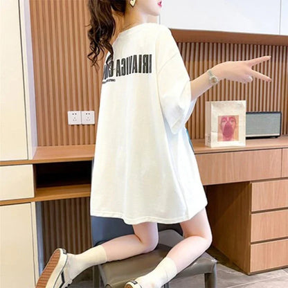 清純甘くて女子力UP ラウンドネック 一目惚れ カートゥーンプリント Tシャツ＜U-2817＞