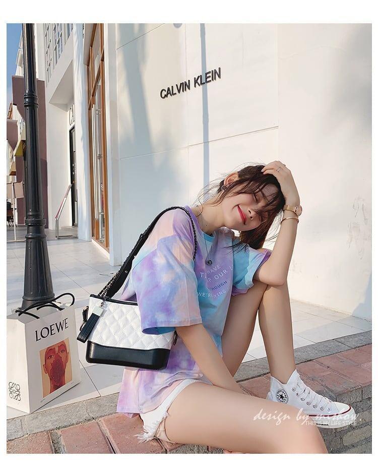夏らしいタイダイグラデーションルーズ半袖Tシャツ<isf-2961>