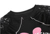 レースステッチアイスシルクニットルーズラビットプリント半袖Tシャツ<U-5038>