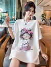 好感度UP ピンク カジュアル プリント スパンコール プリント ゆったり 半袖 Tシャツ＜U-8705＞