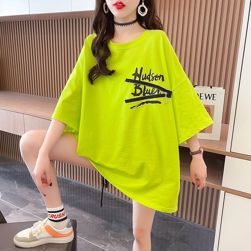 デザイン個性ゆったりミドル丈半袖Tシャツ<U-3036>
