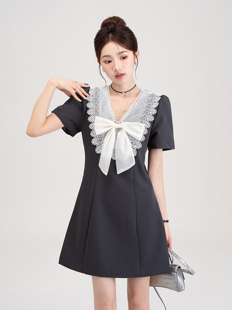 売り切れ必至 上品 エレガント レース 切り替え ワンピース<U-11866>