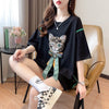 質感のいい 猫刺繍 立体のリボン ロング Tシャツ ゆったり半袖 ＜U-2919＞
