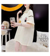 韓国系 ロング POLOネック Tシャツ 四色 ゆったり半袖 ＜U-2869＞