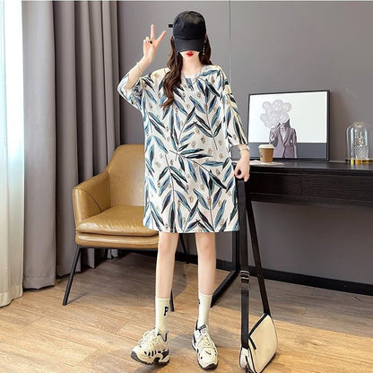 美人度アップ プリント オシャレ感たっぷり Tシャツ カットソー ワンピース＜U-3493＞