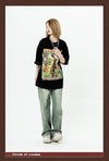 アメリカンレトロ絵画ウサギ半袖Tシャツカップル男女同スタイル<U-2910>