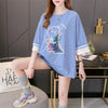 合わせやすい アルファベット ラウンドネック プリントTシャツ ゆったり ワンピース＜U-3992＞