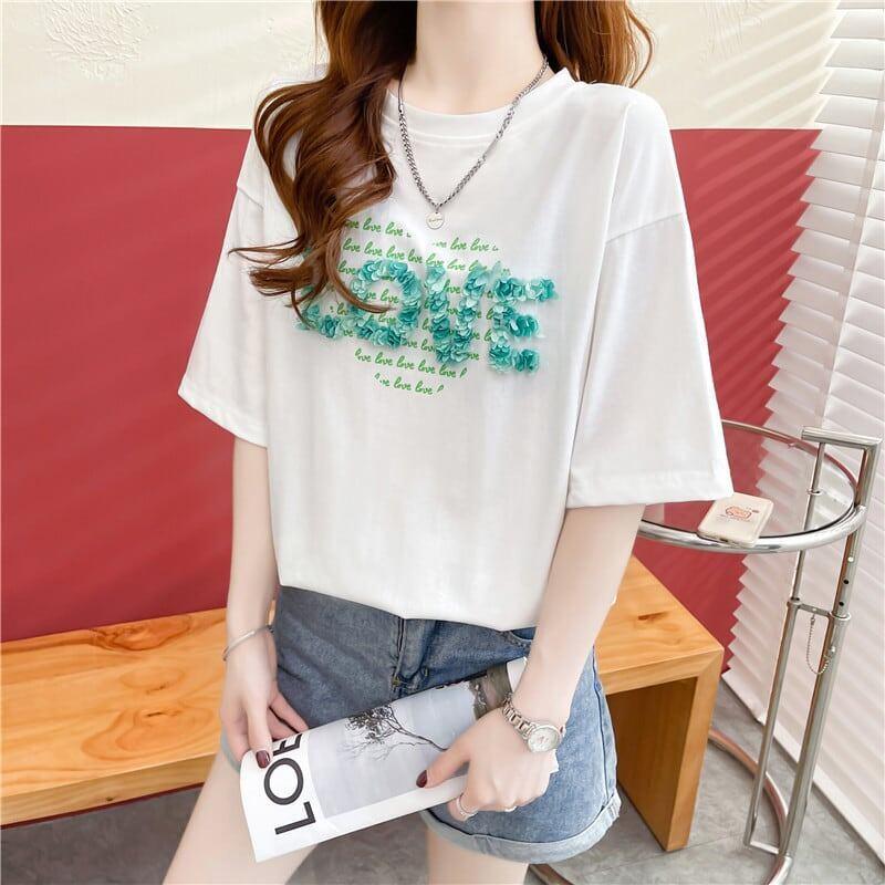 デザイン感 プリント チャーミング Tシャツ カットソートップス＜U-3151＞
