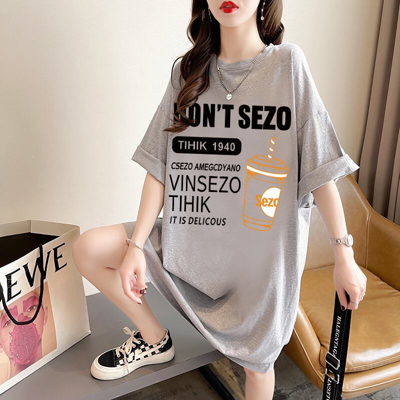 快適 ラウンドネック カジュアル 半袖 Tシャツ ワンピース＜U-8634＞