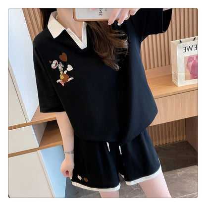 定番シンプル 切り替え カジュアル 半袖Ｔシャツⅹパンツセット全3色 <U-8267>