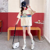 スタイルアップ グラフィック POLOネック ドロップショルダーTシャツ ゆったり半袖 ＜U-3048＞