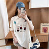 美人度アップ 折り襟 可愛いウサギちゃん プリントロング Tシャツ ゆったり半袖 ＜U-2956＞