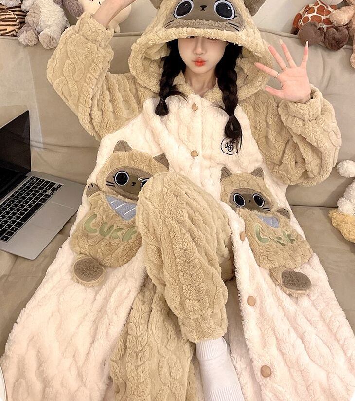 大活躍 コーラルベルベットパジャマ女性冬プラスベルベットと厚みのある 個性的なデザイン 3種選択 パジャマ<U-9855>