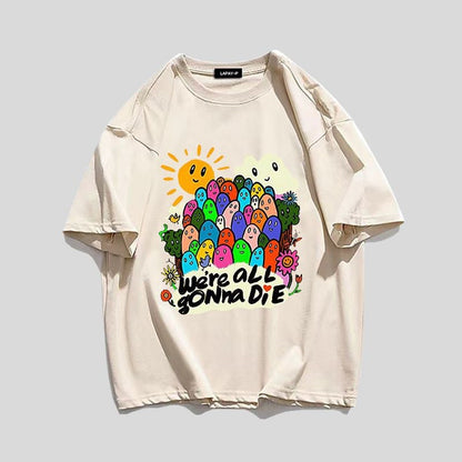 スタイルアップ効果抜群 キュート カジュアル ルーズ プリント全6色 半袖Tシャツ<U-8970>