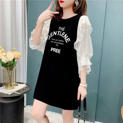 個性的なデザイン 切り替え スタイリッシュ ワンピース Tシャツ カットソー＜U-3117＞