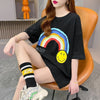 レインボースマイリーファッションオールマッチルーズ半袖Tシャツ<U-2860>