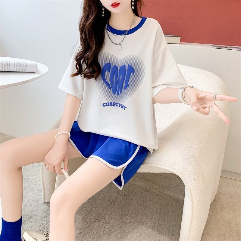スタイリッシュ 切り替え 一目惚れ Tシャツ＋ショートパンツ セットアップ＜U-3614＞