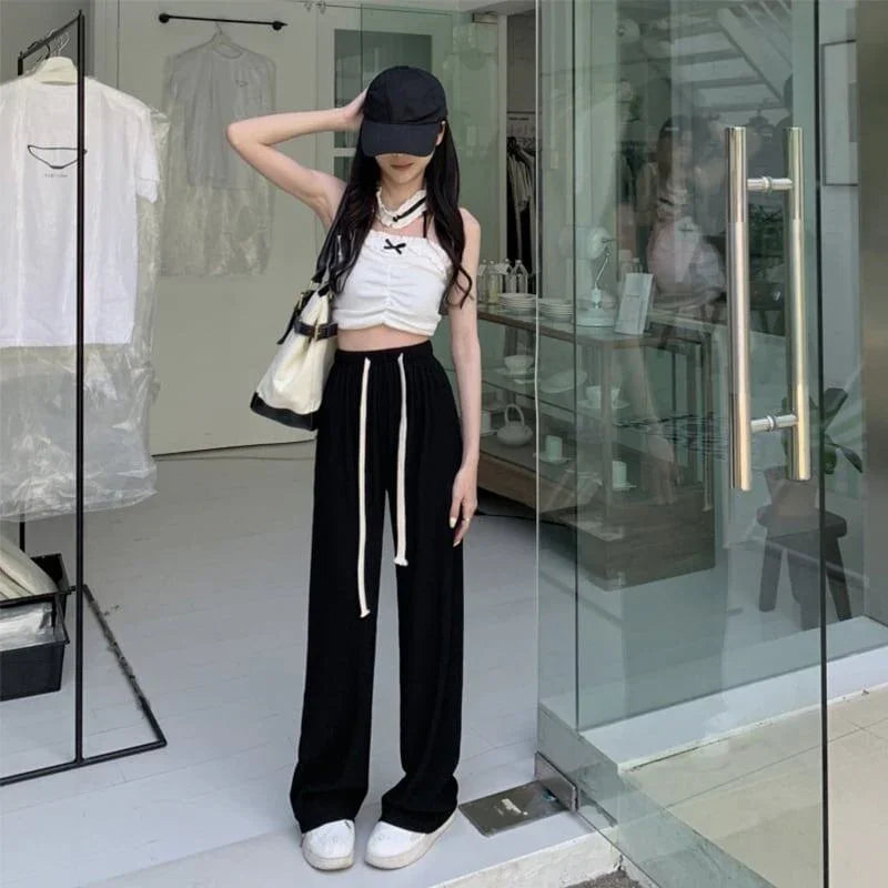 ルーズ 引き紐 ファッション ワイドパンツ ボトムス＜U-3032＞