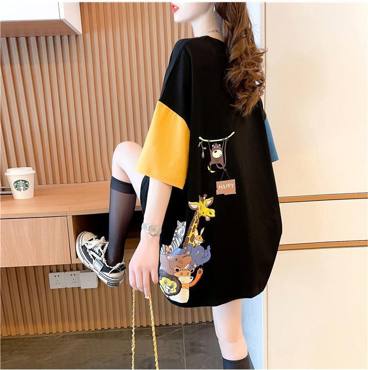遊び心溢れるキュートなデザインのレディースゆったり半袖Tシャツ<U-2855>