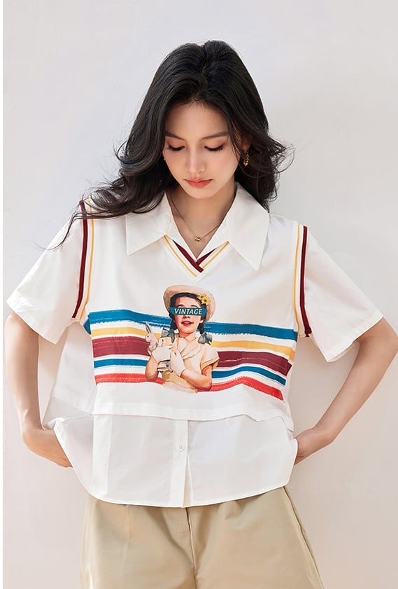 話題沸騰中 一目惚れ 個性的なデザイン レイヤード風 Tシャツ カットソー＜U-8331＞