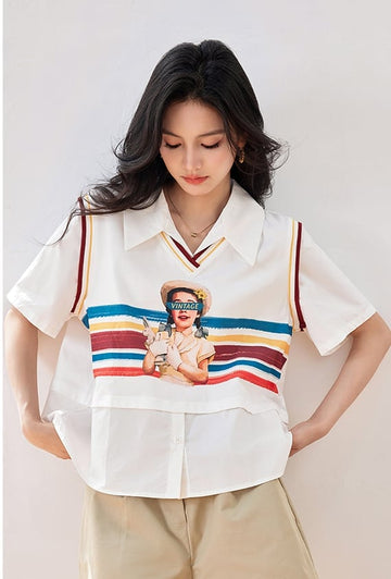 話題沸騰中 一目惚れ 個性的なデザイン レイヤード風 Tシャツ カットソー＜U-8331＞