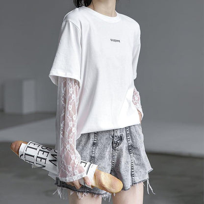 清純甘くて女子力UP 切り替え 美感いっぱい Tシャツ カットソー＜U-3020＞