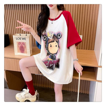 超人気 切り替え スウィート プリント レース 全2色 半袖Tシャツ ＜U-8716＞