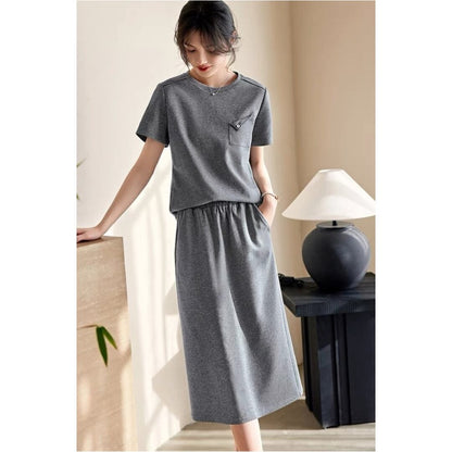 主役級の存在感！ カジュアル 超人気 定番シンプル 半袖Ｔシャツ＋スカート<U-8969>