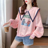 絶対欲しい グラフィックプリント セーラ服の襟 三色 長袖Tシャツトップス<U-4036>