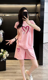 超人気 ホットダイヤモンド カジュアル プリント 半袖Tシャツ ショートパンツ セットアップ ＜U-9215＞