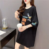 おすすめ アルファベット ラウンドネック プリントTシャツ ゆったり ワンピース＜U-3049＞