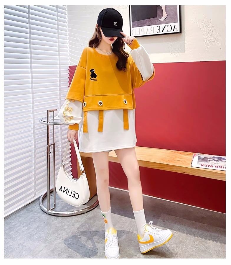 美人度アップ 配色 クマちゃん刺? 切り替え 三色スウェット＜U-4070＞