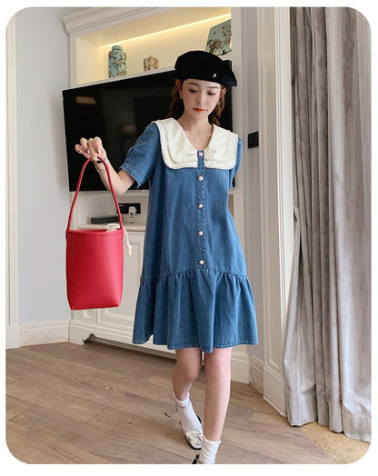新商品 スウィート 大人可愛い デニム ワンピース<U-8375>