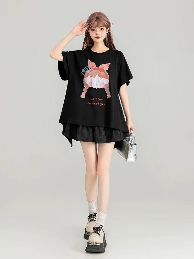 着回し力抜群 ゆったり ファッション感満々 ロング丈 2色半袖Tシャツ＜U-11068＞