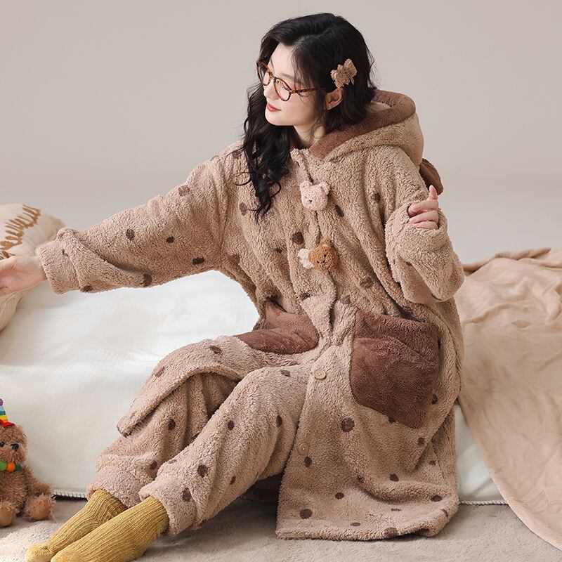 絶対欲しい コーラルベルベットパジャマ女性冬プラスベルベットと厚みのある 肌触り抜群 パジャマ<U-9826>
