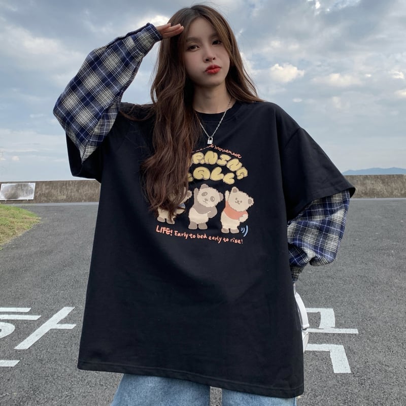 オシャレ度満点 ラウンドネック 個性的なデザイン カートゥーンプリント Tシャツ＜U-2257＞