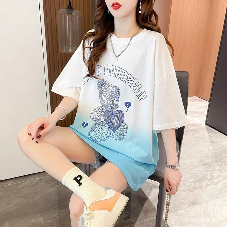おすすめ新作 プリントTシャツ グラデーション ゆったり半袖＜U-2886＞