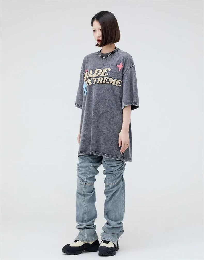 ストリートトレンドのレターファンプリント半袖Tシャツ<U-2906>