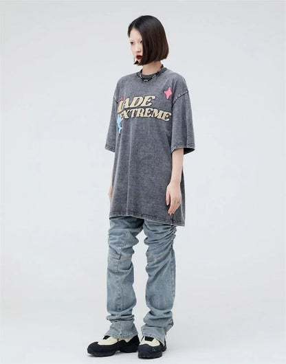 ストリートトレンドのレターファンプリント半袖Tシャツ<U-2906>