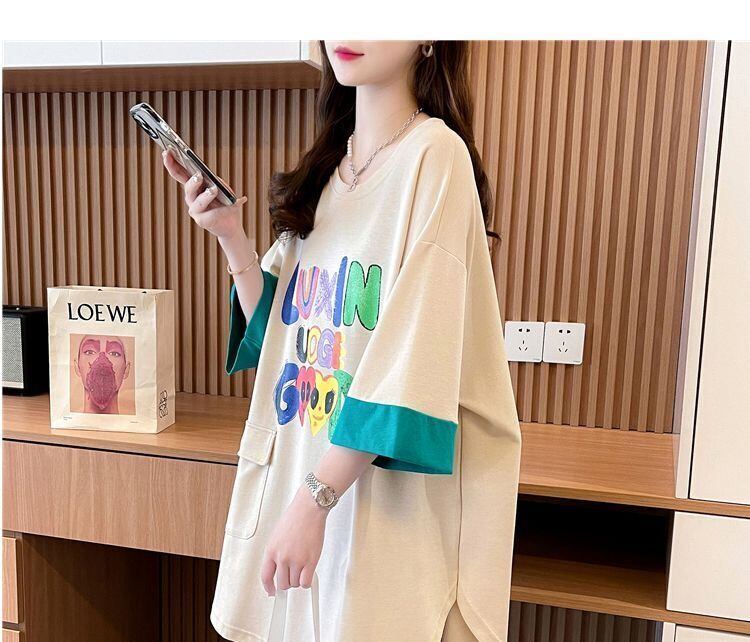 絶対欲しい プリント ラウンドネック 切り替え 全2色 半袖Tシャツ ＜U-8672＞