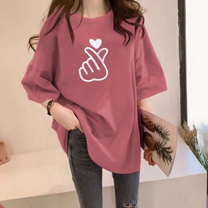 組み合わせやすい Tシャツ プリント 七色 ゆったり半袖＜U-2968＞