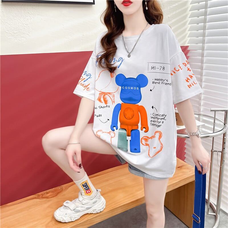 【個性派】 プリント カジュアル ビッグロゴ ゆったりトップス 半袖Tシャツ 全2色＜U-4940＞