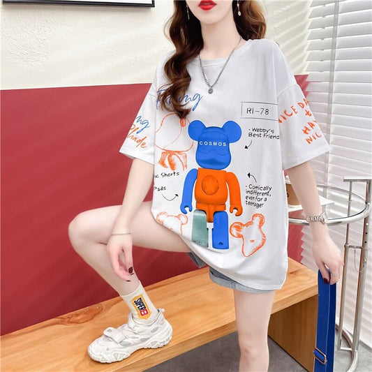 【個性派】 プリント カジュアル ビッグロゴ ゆったりトップス 半袖Tシャツ 全2色＜U-4940＞