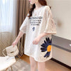 優しい雰囲気 透かし彫り 花柄 プリント ロング Tシャツ ゆったりワンピース ＜isf-3033＞