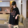 ファッション ロング プリントTシャツ 丸襟 半袖＜U-2807＞