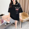 美人度アップ 折り襟 ワッフル ぬいぐるみ付き ロング Tシャツ ゆったり半袖 ＜U-2930＞