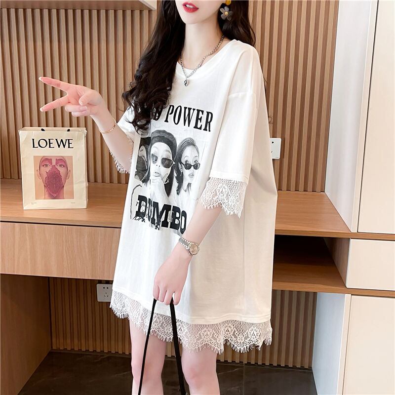 売り切れ必至 レース ファッション 切り替え ゆったり 半袖Tシャツ＜U-8480＞