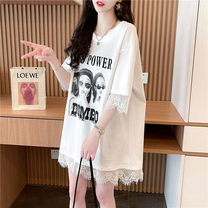 売り切れ必至 レース ファッション 切り替え ゆったり 半袖Tシャツ＜U-8480＞